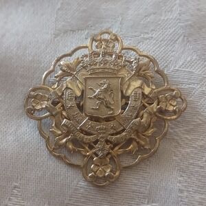 Vintage Miriam Haskell Coat of Arms Brooch, Brass